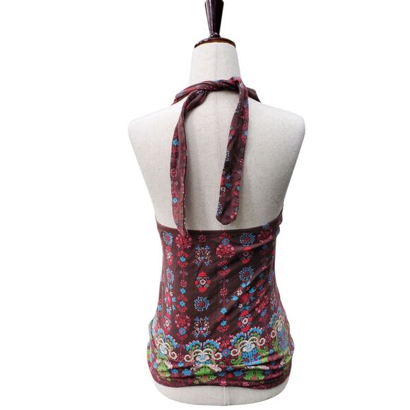 Energie Y2k Fairy Core Stretchy Paisley Brown Halter Top - Women's Medium - Picture 2 of 6